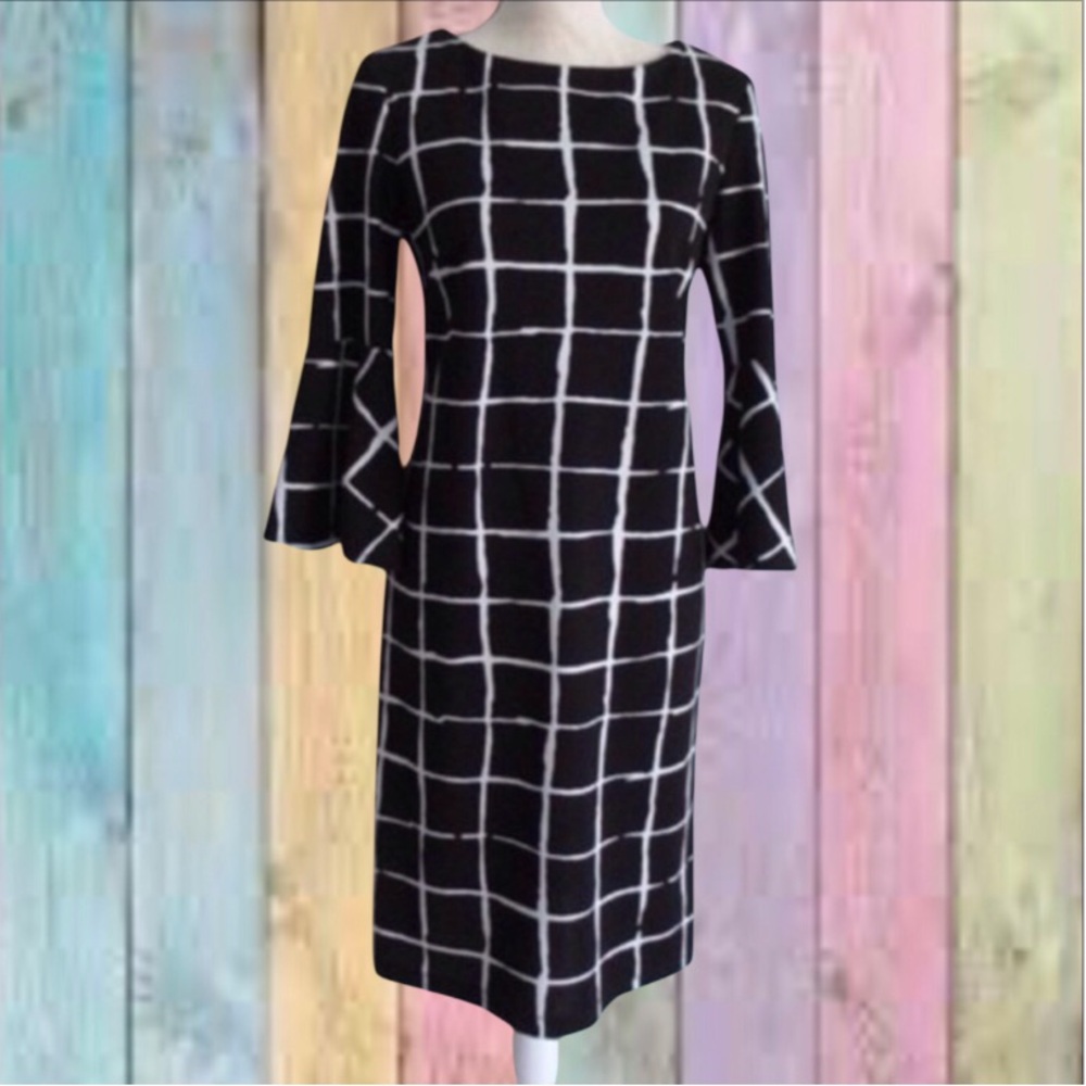 Liz Claiborne Black Windowpane Plaid Sheath Dress